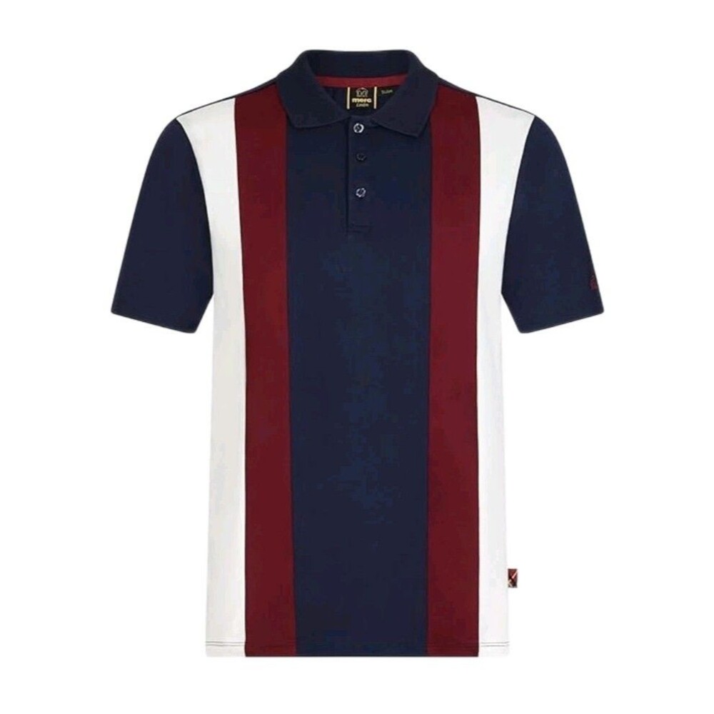 Merc London Bidwell Mens Sz XL Polo Shirt Striped Blue Maroon White Designer
